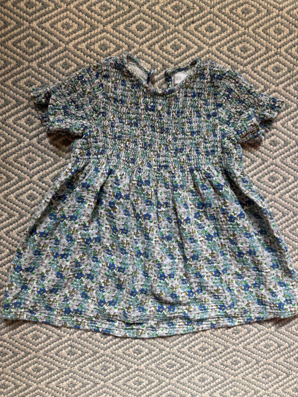Zara Smocked Floral Short Sleeve Kids Dress 2-3